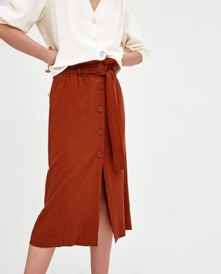 Zara + Midi Skirt With Button Fastening