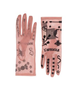 Gucci + Mesh Gloves With Tattoo Embroidery