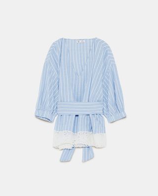 Zara + Striped V-Neck Top
