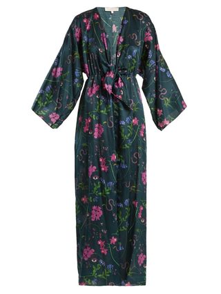 Borgo De Nor + Elsa Surreal-Print V-Neck Satin Kimono Dress