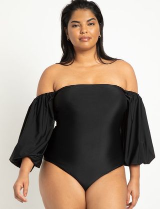 Eloquii + Puff Sleeve Off the Shoulder Swimsuit