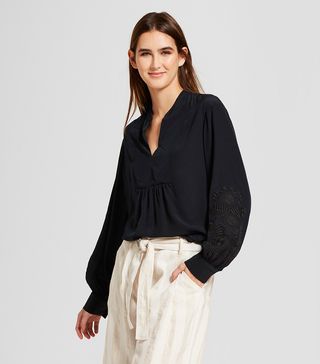 Who What Wear x Target + Long Sleeve Embroidered Blouse