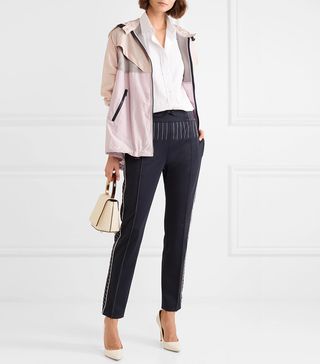 Valentino + Hooded Paneled Cotton-Blend Voile and Hammered-Satin Jacket
