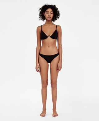 Zara + V-Neck Textured Weave Bikini Top