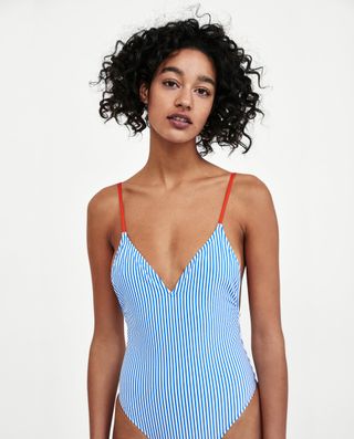 Zara + Striped Swimsuit