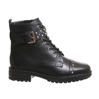 Office + Alpaca Stud Detail Black Leather Boots