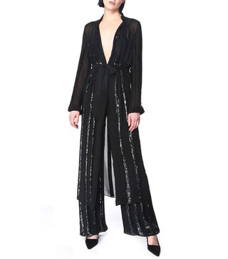 Sally LaPointe + Striped Sequin Embroidered Kimono Duster and Pintuck Pant