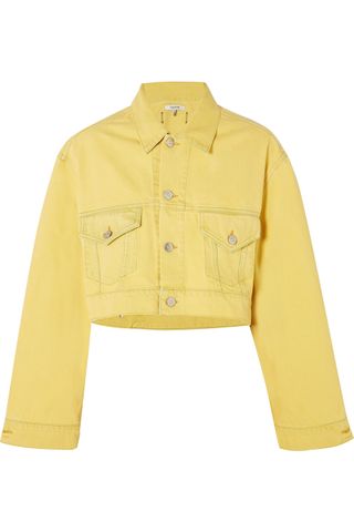 Ganni + Cropped Denim Jacket in Yellow