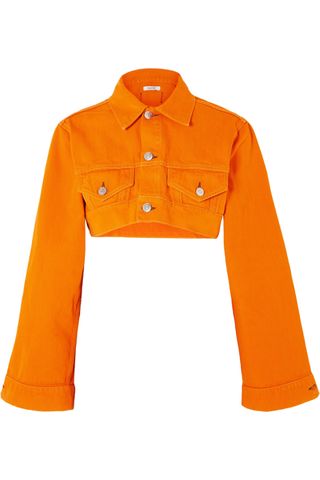 Ganni + Cropped Denim Jacket in Orange
