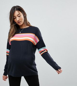 ASOS Maternity + Sweater with Crew Neck in Color Block Multi Stripe