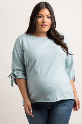 Pink Blush + Solid Raw Cut Sleeve Tie Maternity Top