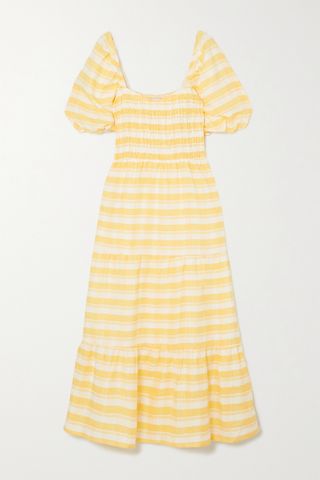 Faithfull the Brand + Gianna Shirred Checked Linen Midi Dress