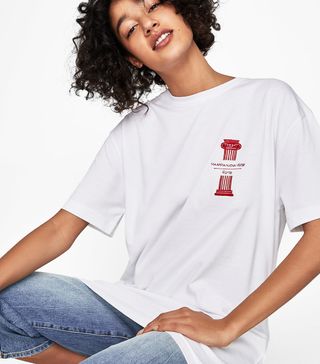 Zara + Long T-Shirt With Embroidered Detail