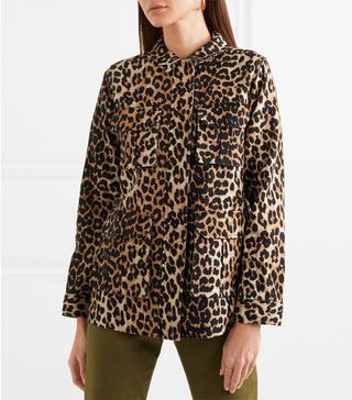 Ganni + Camberwell Leopard-Print Linen-Blend Canvas Jacket