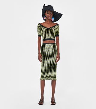 Zara + Midi Skirt With Scalloped Trims