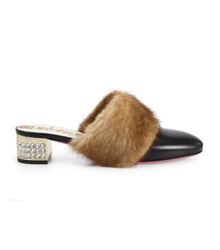 Gucci + Crystal Candy Leather & Mink Fur Trim Mules