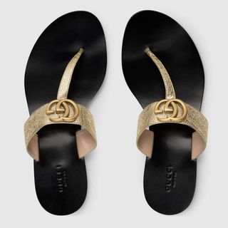 Gucci + Leather Thong Sandal With Double G