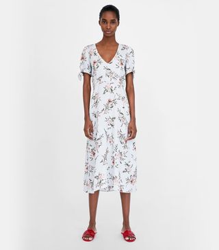 Zara + Floral Print Linen Dress