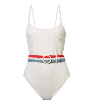 Solid & Striped + The Nina Belted Ribbed Stretch-knit Swimsuit