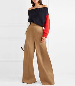 Monse + Off-the-Shoulder Color-Block Cotton Sweater