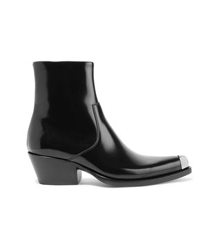 Calvin Klein 205 W39 NYC + Tex Chiara Metal-Trimmed Glossed-Leather Ankle Boots