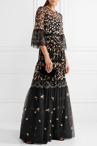 Needle & Thread + Climbing Blossom Embellished Embroidered Tulle Gown
