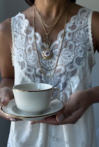 Vintage + Romantic Ornate Lace Trim Romantic Slip Dress