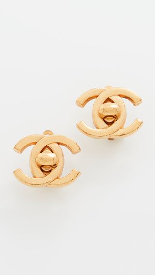 Chanel + Gold Turn Lock Earrings