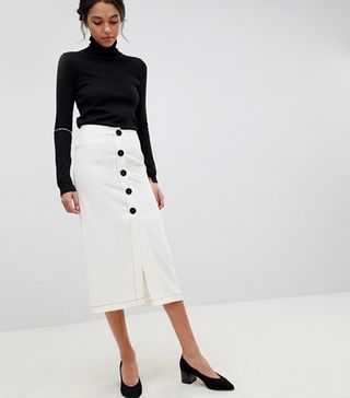 ASOS + Design Midaxi Skirt With Contrast Buttons