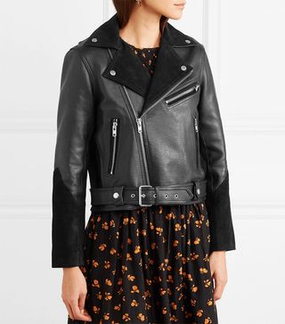 Ganni + Lloyd Suede-Paneled Textured-Leather Biker Jacket