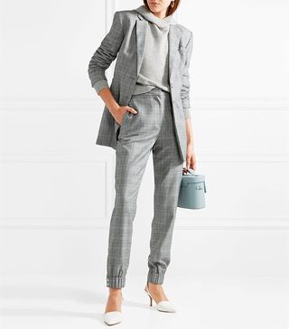 Tibi + Cooper Prince of Wales Checked Wool and Silk-Blend Track Pants
