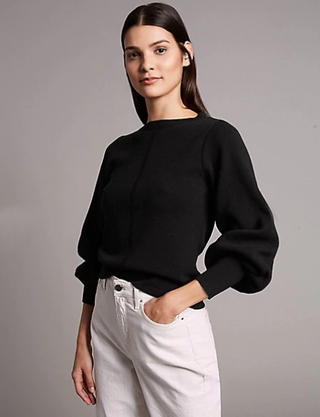 Marks and Spencer + Wool Blend Textured Bell Sleeve Jumper