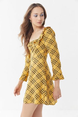 Urban Outfitters + Kristen Plaid Ruffle Square-Neck Dress