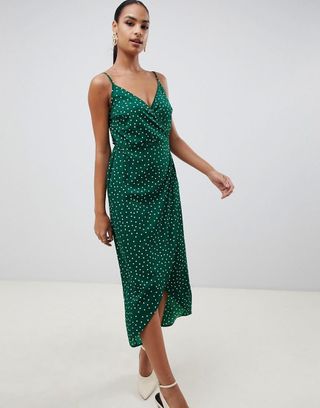 ASOS Design + Cami Wrap Maxi Dress in Polka Dot