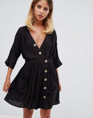 ASOS Design + Casual Mini Dress With Pocket & Side Buttons