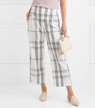Brunello Cucinelli + Checked Crinkled Cotton-Blend Pants