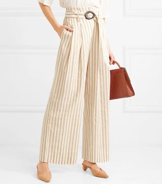 Nanushka + Nevada Striped Cotton and Linen-Blend Wide-Leg Pants