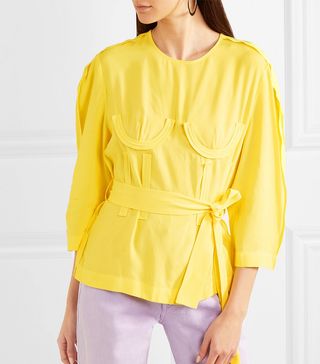 PushButton + Belted Crepe Blouse
