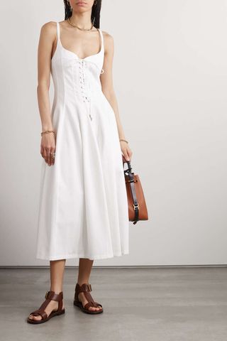 Chloé + Lace-Up Cotton-Piqué Midi Dress