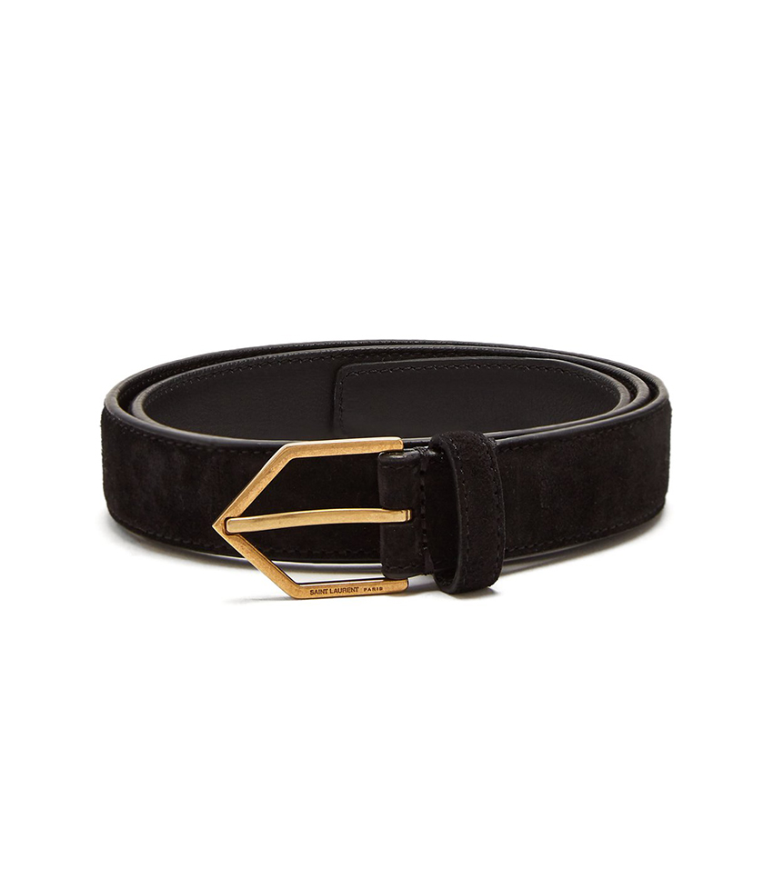 Saint Laurent + Triangle-Buckle Skinny Leather Belt