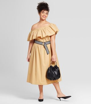 Who What Wear + Off the Shoulder Ruffle Midi Dress
