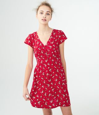 Aéropostale + Floral V-Neck Shirt Dress