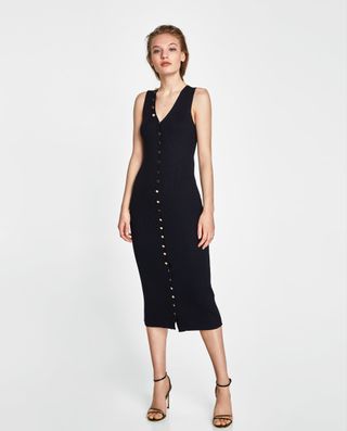 Zara + Long Striped Buttoned Dress