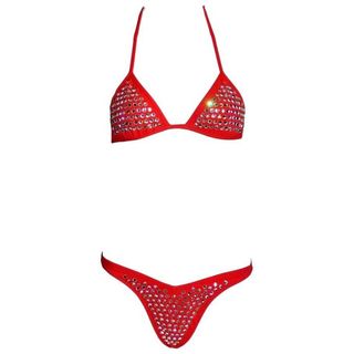 Chanel + 1995 Red Crystal String Bikini