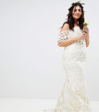 ASOS Edition Curve + Floral Lace Bandeau Maxi Wedding Dress