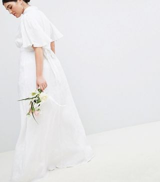 ASOS Design Curve + Bridal Maxi in Soft Jacquard With Flutter Sleeve