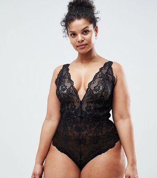 Asos Curve + Blair High Leg Lace Body With Lace Up Back