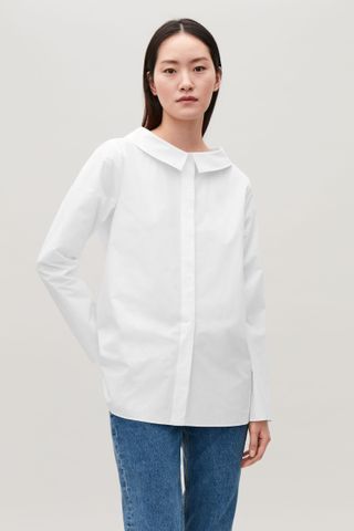 COS + Draped Wide-Collar Poplin Shirt