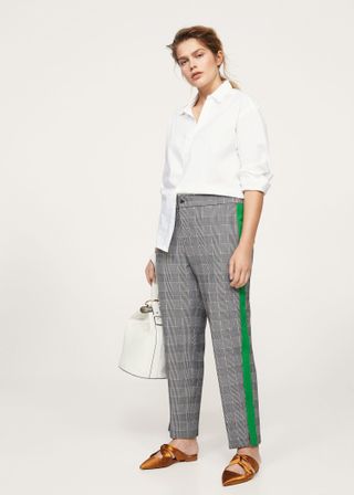 Violeta by Mango + Contrasting Trims Checked Trousers