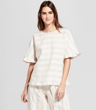 Who What Wear + Striped Short Sleeve Textured Ruffle Trim T-Shirt